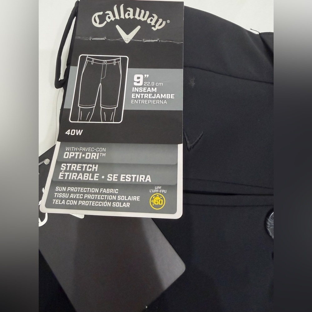 Callaway Men's Opti-Dri Stretch Golf Shorts Black Sz 40 Inseam 9” NWT - Picture 3 of 3